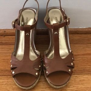 Brown leather wedge espadrille wedges